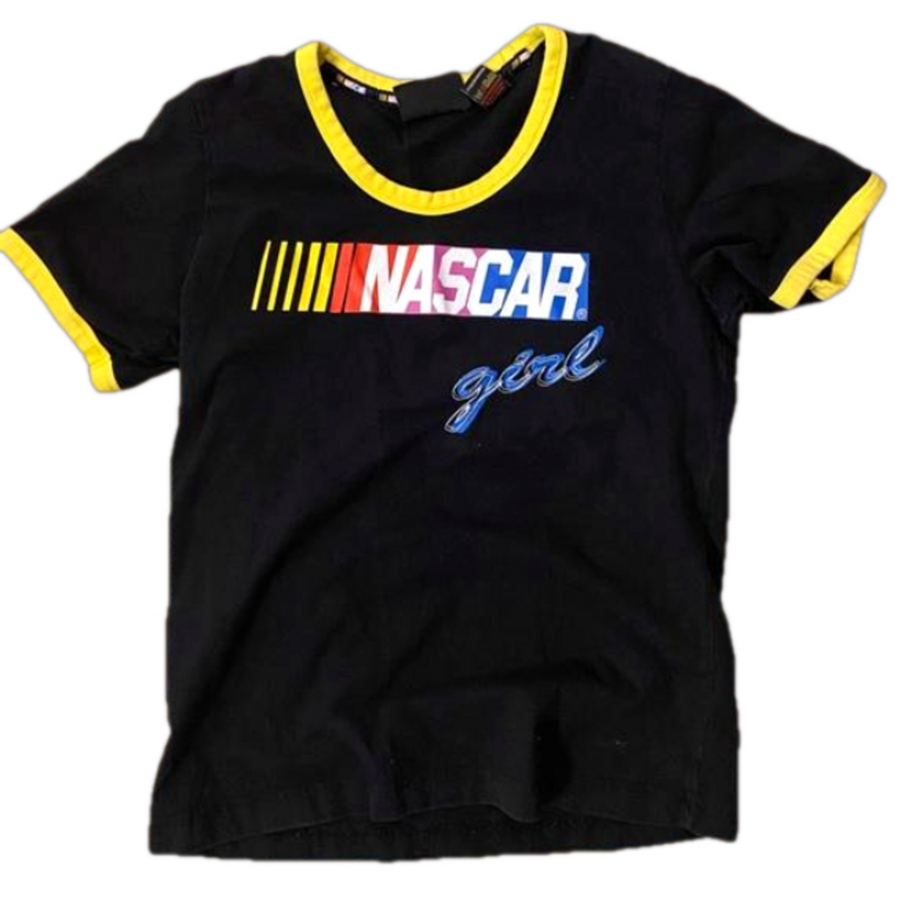 Official NASCAR Girl Black & Yellow Graphic Ringer Baby Tee Size M